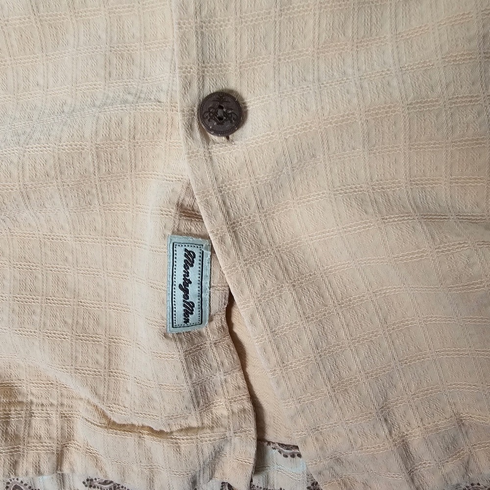Montego Mon Mens Silk Embroidered Drinks On Me Shirt L Peach Tiki Resort - Picture 9 of 12